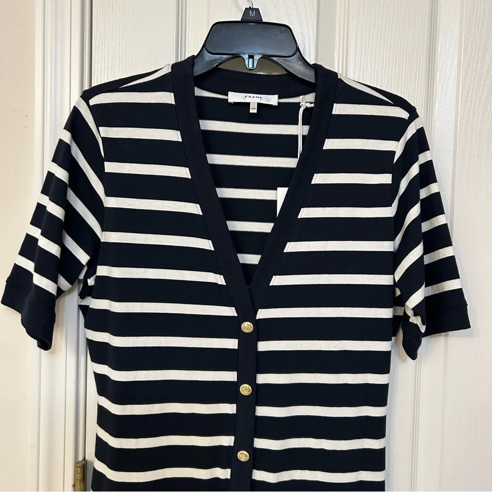 Frame The Striped Sailor Organic Cotton Midi Dress in Navy Multi Size M - Picture 8 of 11